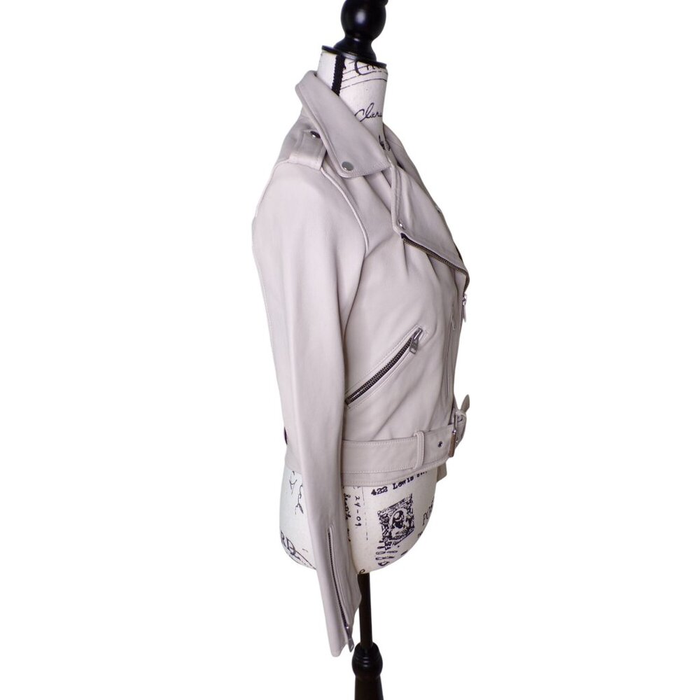 🆕 ALL SAINTS Balfern Soft Leather Zip Biker Jacket Light Gray 2 - Picture 11 of 15